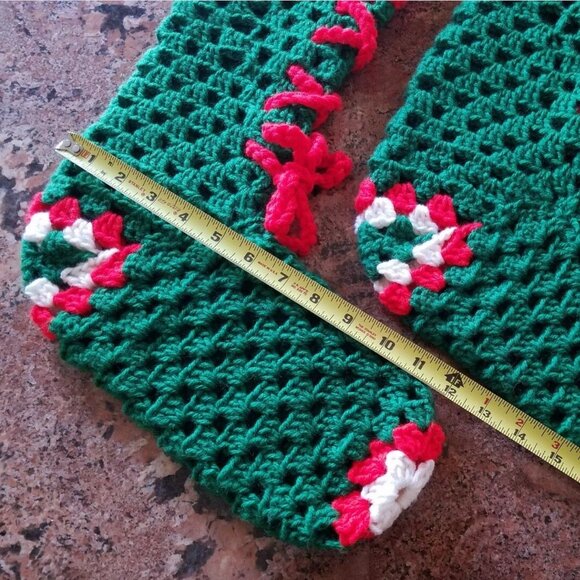 Vintage Handmade Crochet Christmas Table Topper + Pair of Stockings Lace-Up Boot - Picture 4 of 7